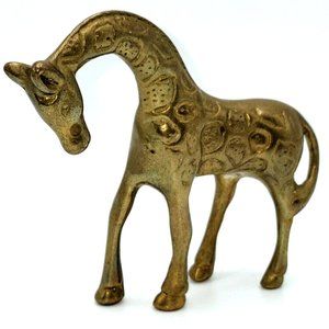Vintage MCM Solid Brass Giraffe Animal Figurine Paperweight 3.75" x 4"